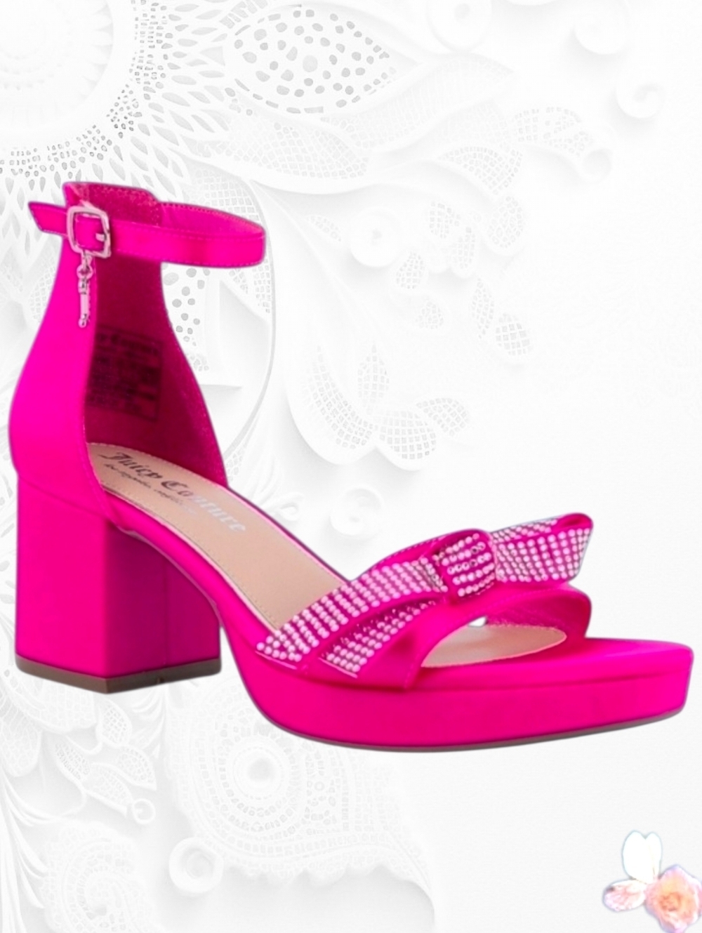 Juicy Couture Nelly 2 Open Toe Dress Sandals Bright Pink Satin Bow Heel Size 9 M